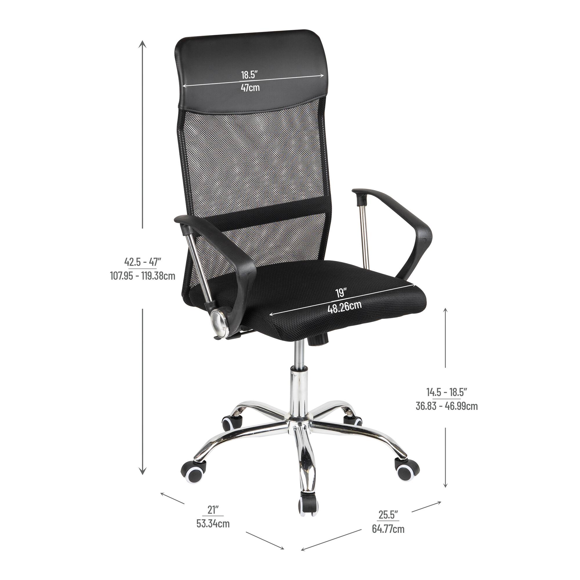 Mind Reader Office Chair with Wheels, Height Adjustable, Desk Chair, Office, 25.5"L x 21"W x 42.5-47"H, Black